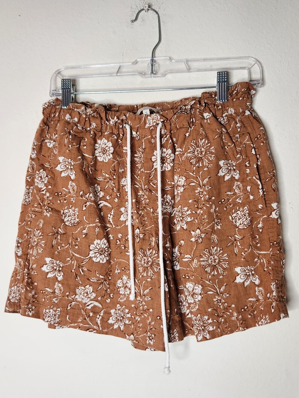 Casa Cabana Womens Small Orange Floral Summer Spring Shorts Drawstring